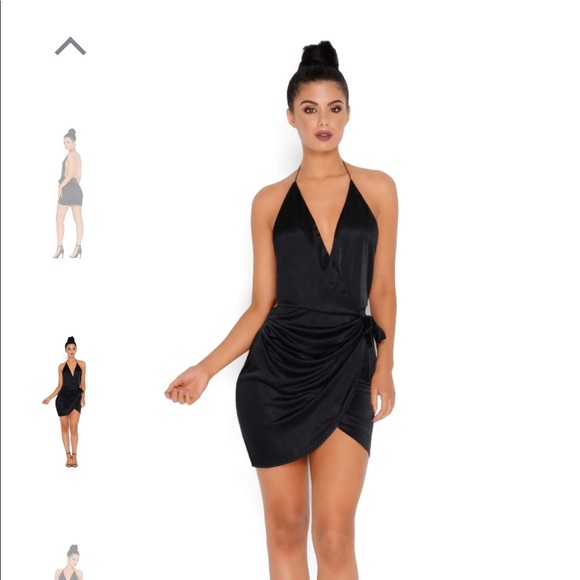 black wrap satin dress